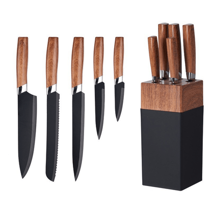 6 - Piece Wooden Handle Stainless Kitchen Knife Set – Premium Fruit, Bread & Chef Knives - Utensil Lab