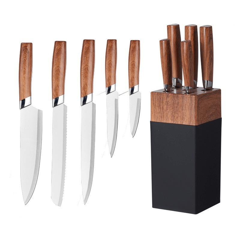 6 - Piece Wooden Handle Stainless Kitchen Knife Set – Premium Fruit, Bread & Chef Knives - Utensil Lab