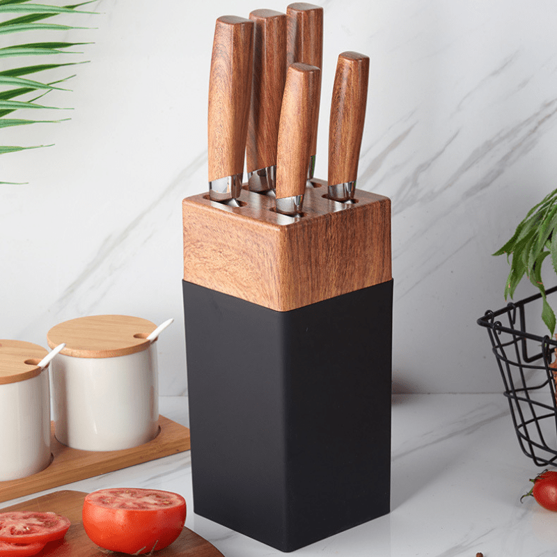 6 - Piece Wooden Handle Stainless Kitchen Knife Set – Premium Fruit, Bread & Chef Knives - Utensil Lab