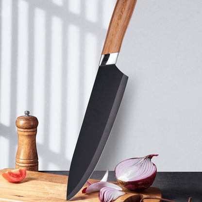 6 - Piece Wooden Handle Stainless Kitchen Knife Set – Premium Fruit, Bread & Chef Knives - Utensil Lab