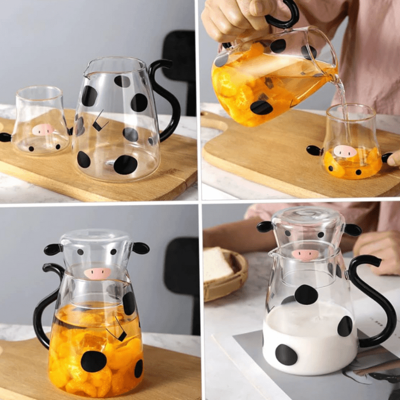 Glass Water Jug – Cute Cold Drink Pitcher with Lid & Glass Cup - Utensil Lab