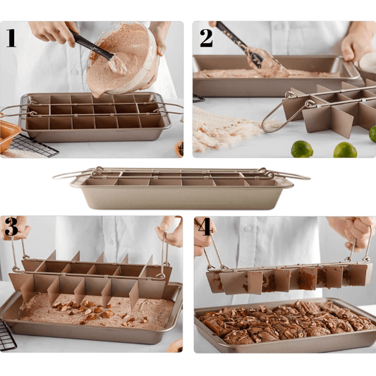 Non - Stick Stainless Steel Lattice Brownie / Square Cake Pan – Divided Ceramic - Look Baking Tray - Kitchen Utensils
